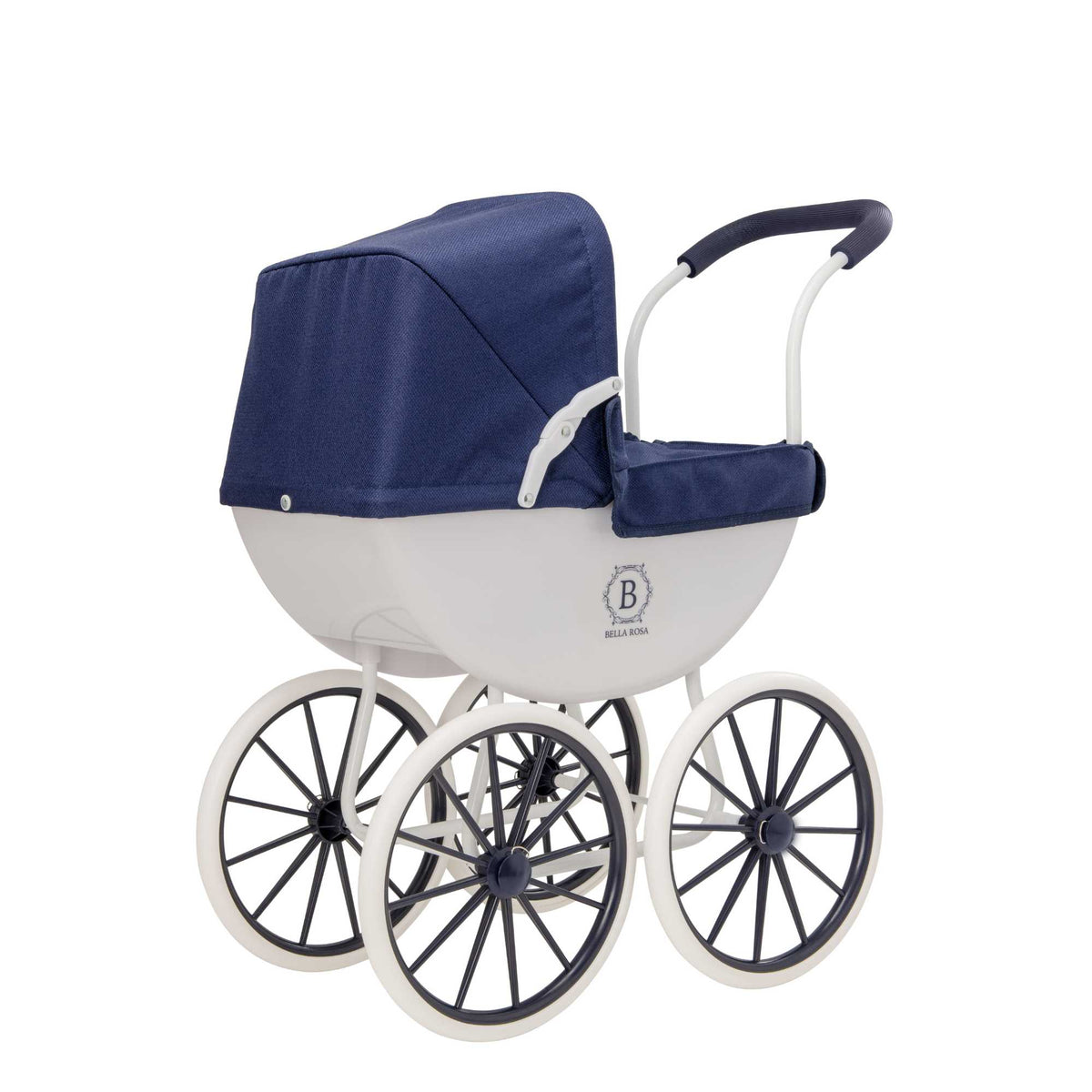 Bella Rosa My First Carriage Pram - Navy - Classic navy pram designed for dolls, perfect for young children to enjoy imaginative and nurturing play.