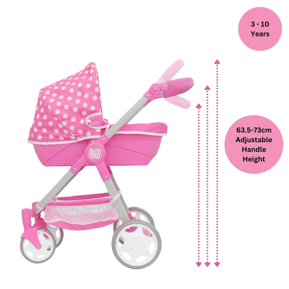 Dolly Tots Junior Roamer Dolls Pram - Modern and Versatile Toy Pram for Dolls with Adjustable 