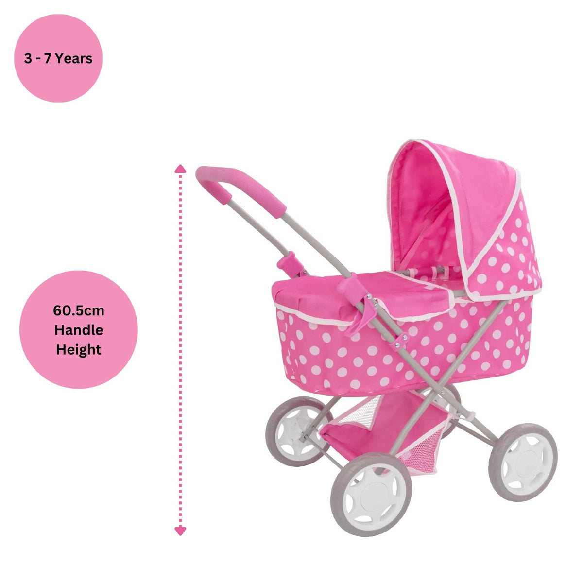 Dolly Tots Baby Dolls Pram - Cute and Sturdy Toy Pram for Baby Dolls, Ideal for Pretend Play