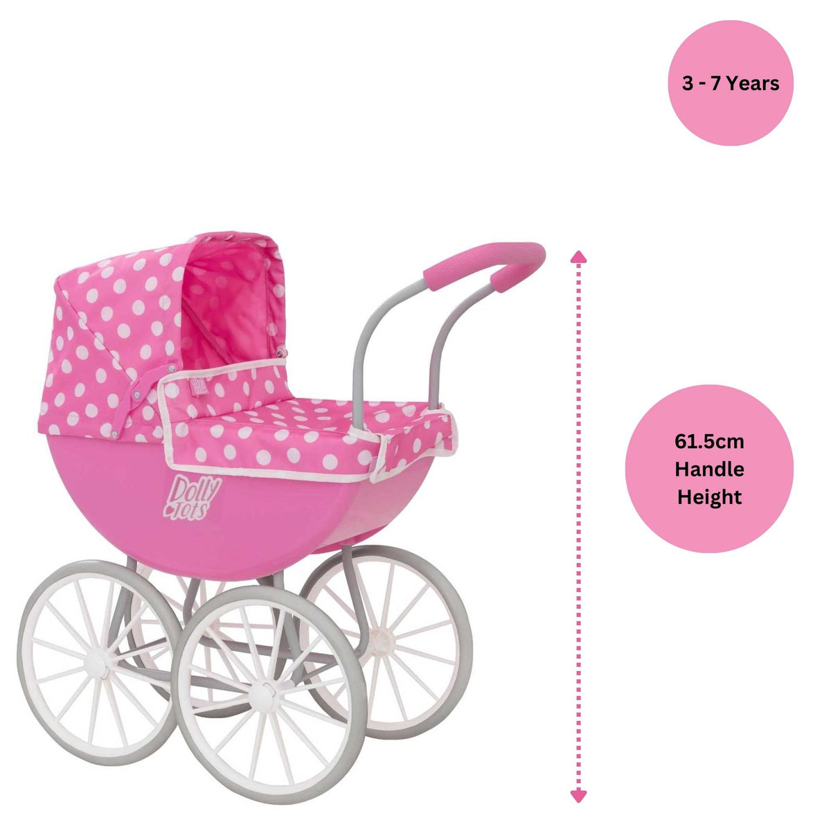 Dolly Tots My First Carriage Dolls Pram - Charming and Durable Toy Pram for Dolls, Perfect for Young Children