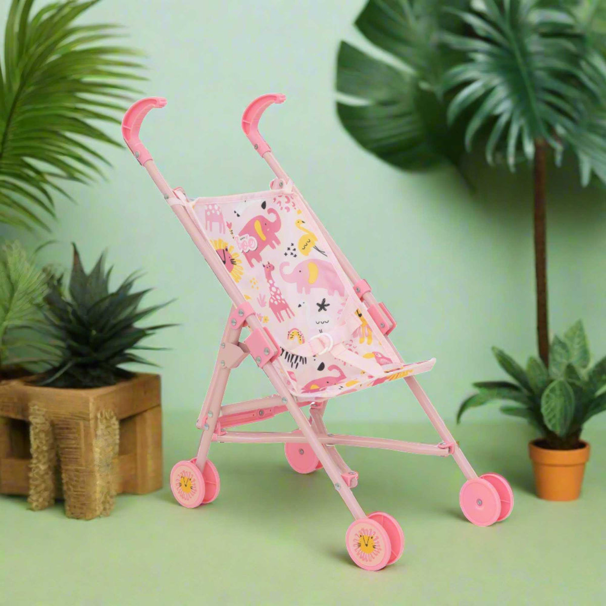 BabyBoo Single Dolls Stroller - Pink Jungle Print Dolls Buggy Pushchairs