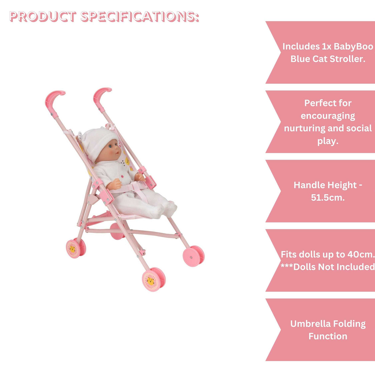 BabyBoo Single Dolls Stroller - Pink Jungle Print Dolls Buggy Pushchairs