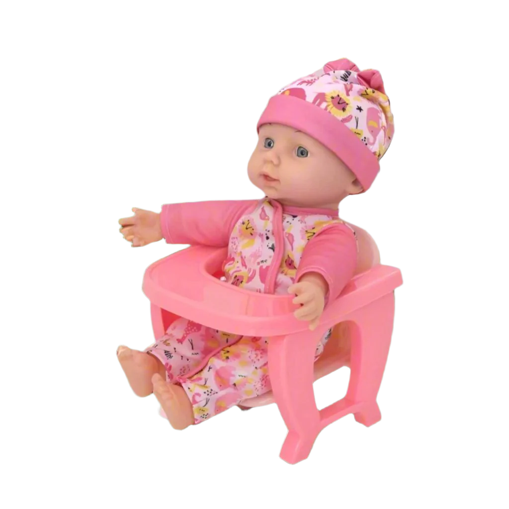 A versatile doll accessory that doubles as a chair, designed to enhance pretend play experiences and encourage nurturing instincts in children.