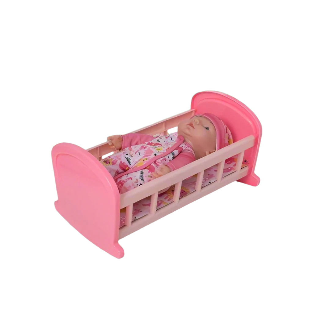 Complete with included doll, this charming cot offers a cozy resting place for dolls, fostering imaginative play and nurturing skills in children