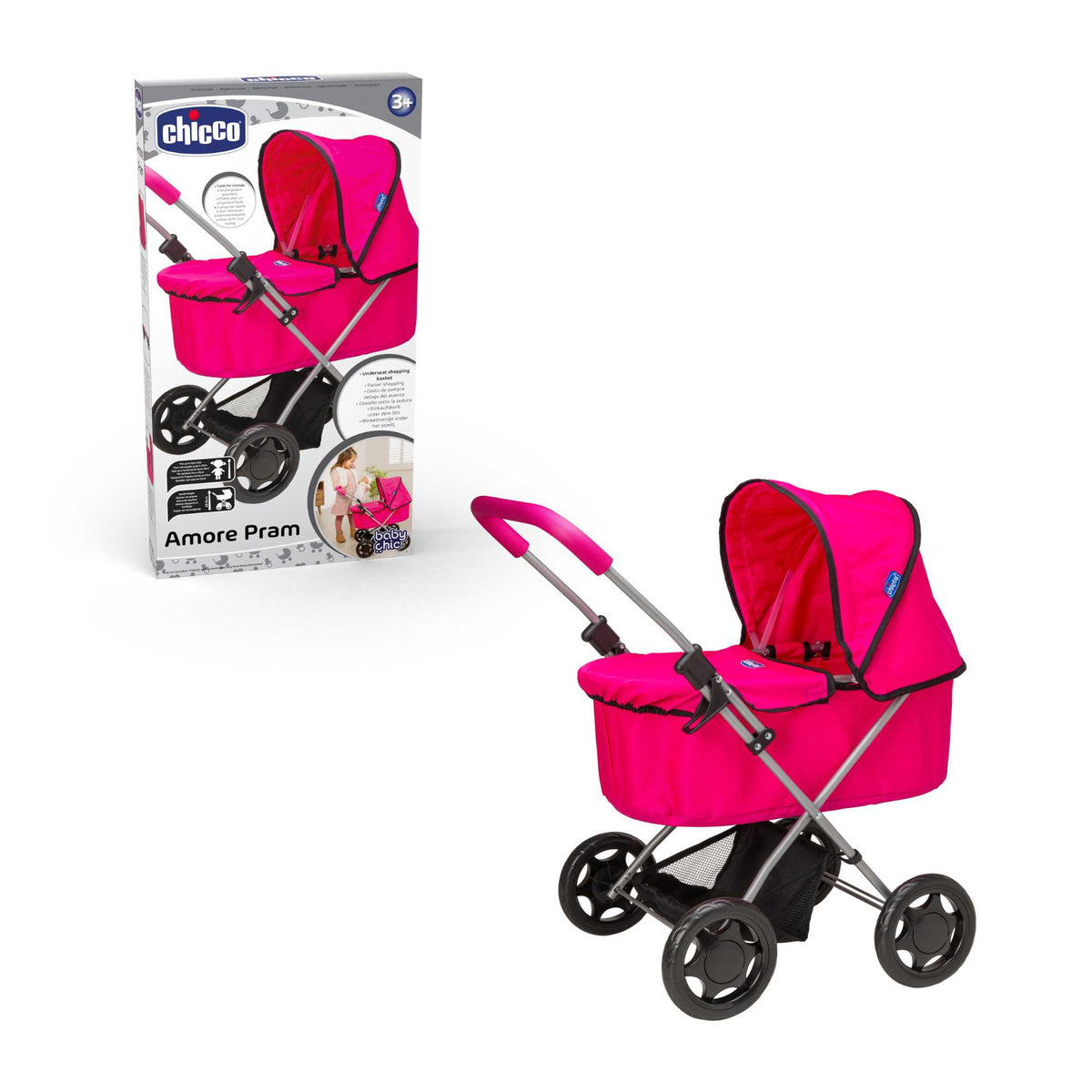 Chicco Amore Dolls Pram - Elegant and Sturdy Toy Pram for Dolls with Adjustable Handle