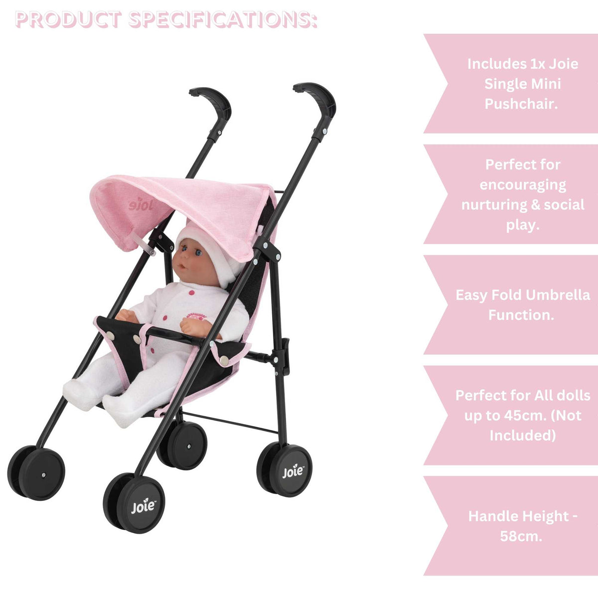 Joie Single Mini Pushchair - Black &amp; Pink Pushchairs