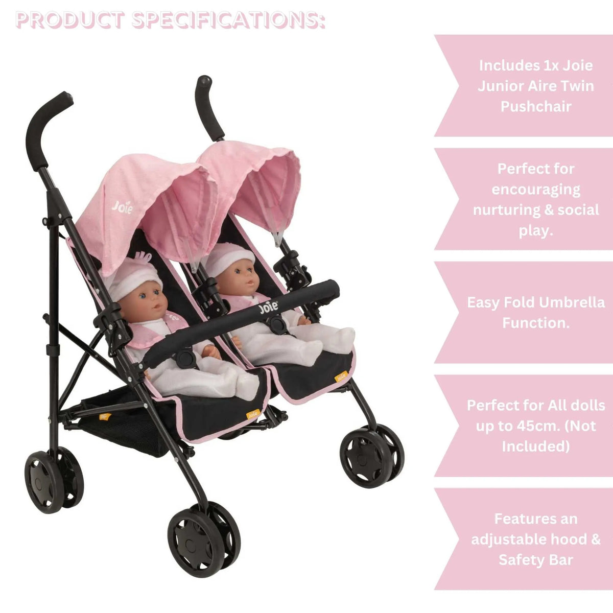 Joie Aire Twin Dolls Stroller - Pink & Black