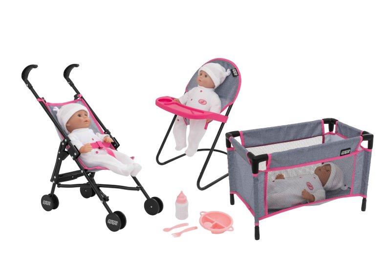 Mamas &amp; Papas Dolls Nursery Playset featuring a variety of accessories for imaginative play, including a crib, high chair, and accessories, perfect for nurturing pretend play with dolls.