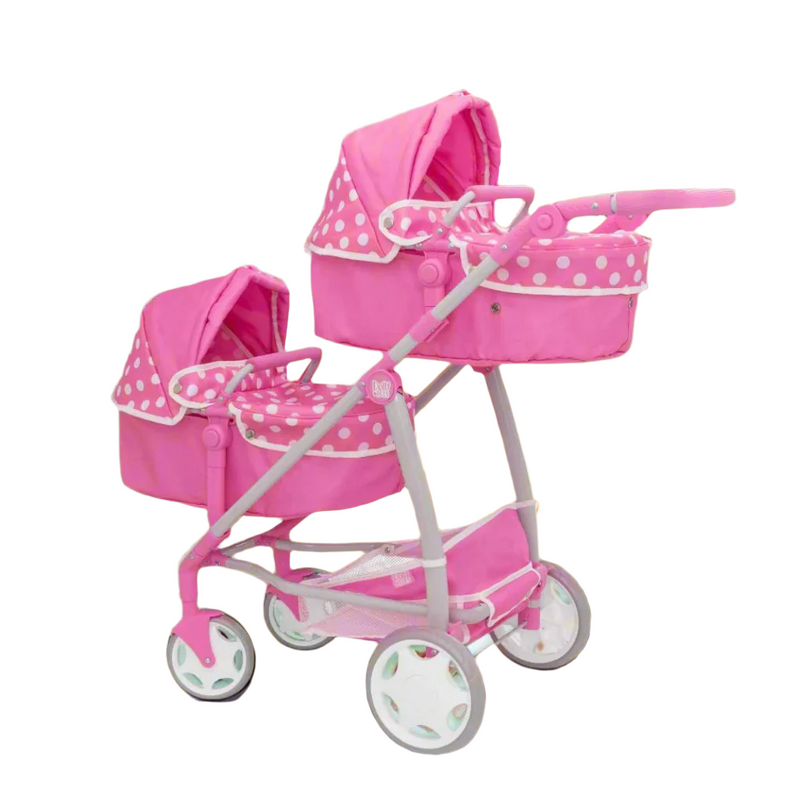 Dolly Tots Twin Dolls Pram - Spacious and Sturdy Toy Pram for Twin Dolls with Adjustable Handle