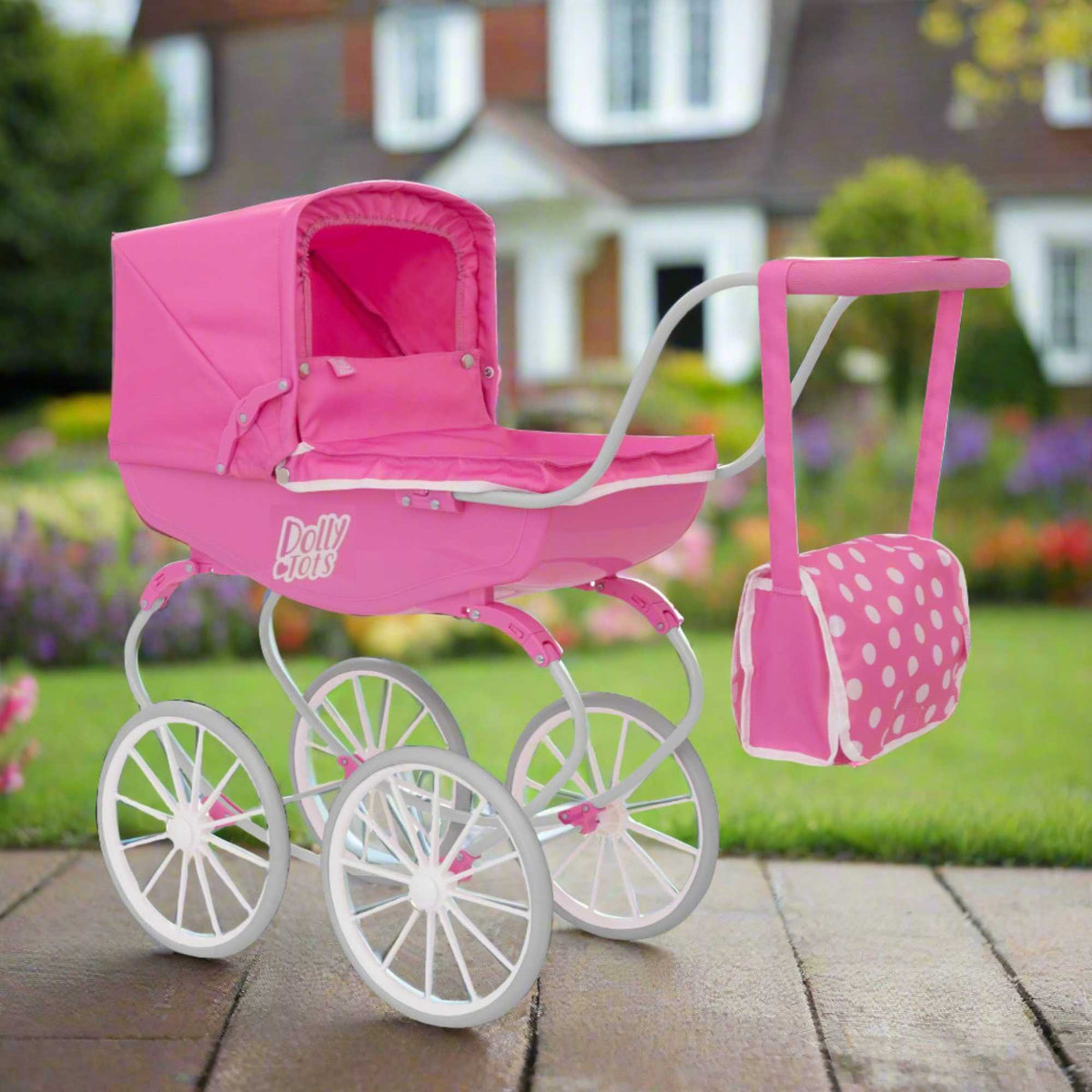 Dolly Tots Traditional Carriage Dolls Pram - Classic and Elegant Toy Pram with Vintage Design for Dolls