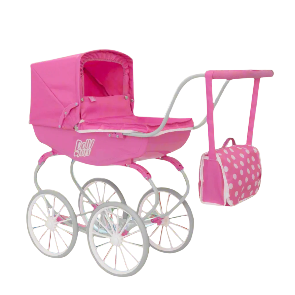 Dolly Tots Traditional Carriage Dolls Pram - Classic and Elegant Toy Pram with Vintage Design for Dolls