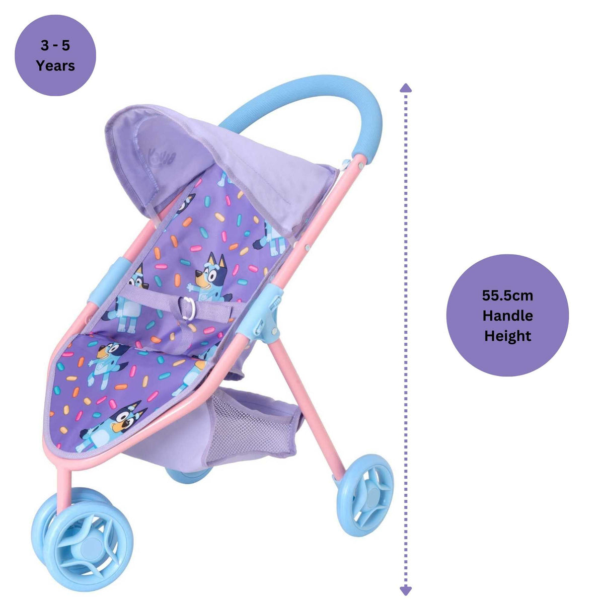 Bluey Jogger Dolls Pram - Sturdy and stylish pram designed for dolls, inspired by Bluey, perfect for active play and imaginative adventures.
