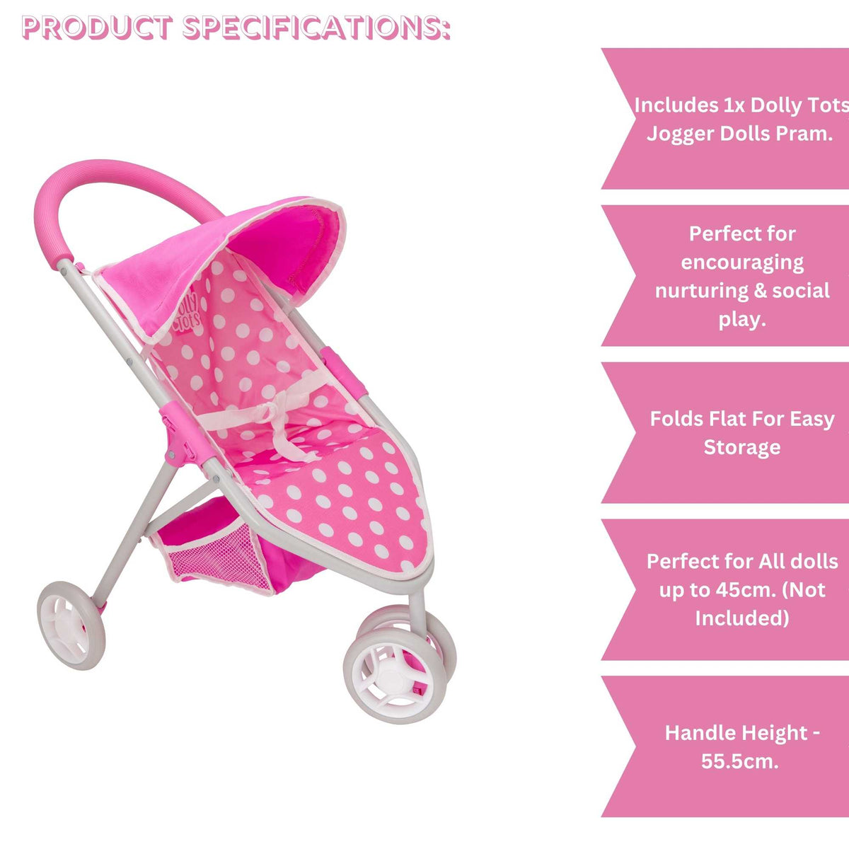 Dolly Tots Jogger Dolls Pram - Sporty and Functional Toy Pram for Dolls, Ideal for Active Play