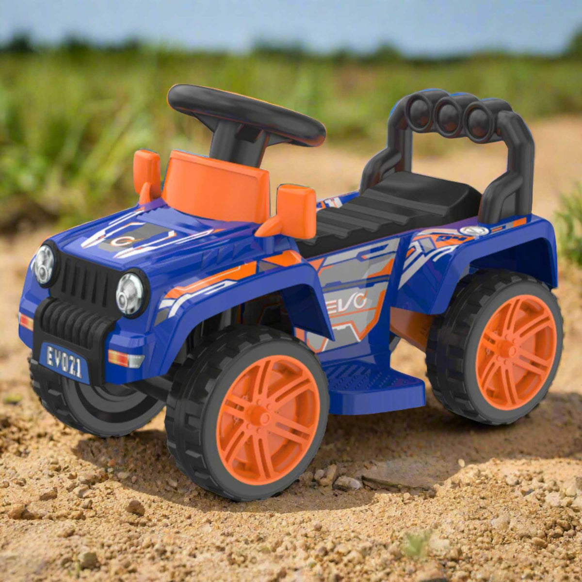 Blue EVO Zoom 4x4 Ride-On Truck for kids ages 3 and up, featuring realistic design, durable construction, and all-terrain wheels for outdoor adventures.