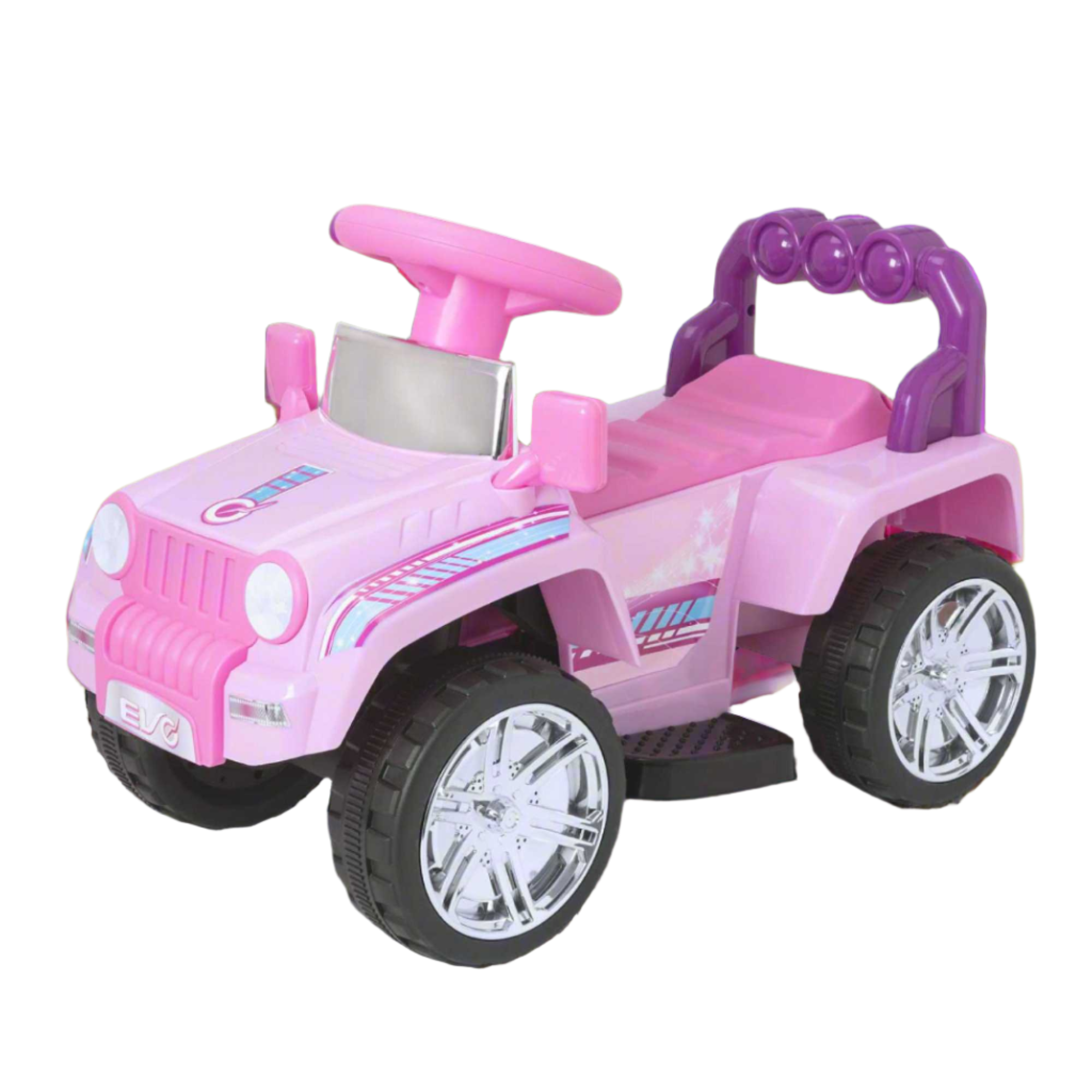 Pink EVO Shimmer 4x4 Ride-On Truck for kids ages 3 and up, featuring realistic design, durable construction, and all-terrain wheels for outdoor adventures.