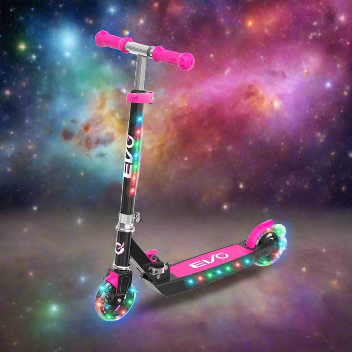 EVO Children&#39;s Light Up Light Blast Scooter for Kids Ages 5 and Up with LED Wheels and Adjustable Handlebar , perfect for enhancing motor skills and outdoor fun.