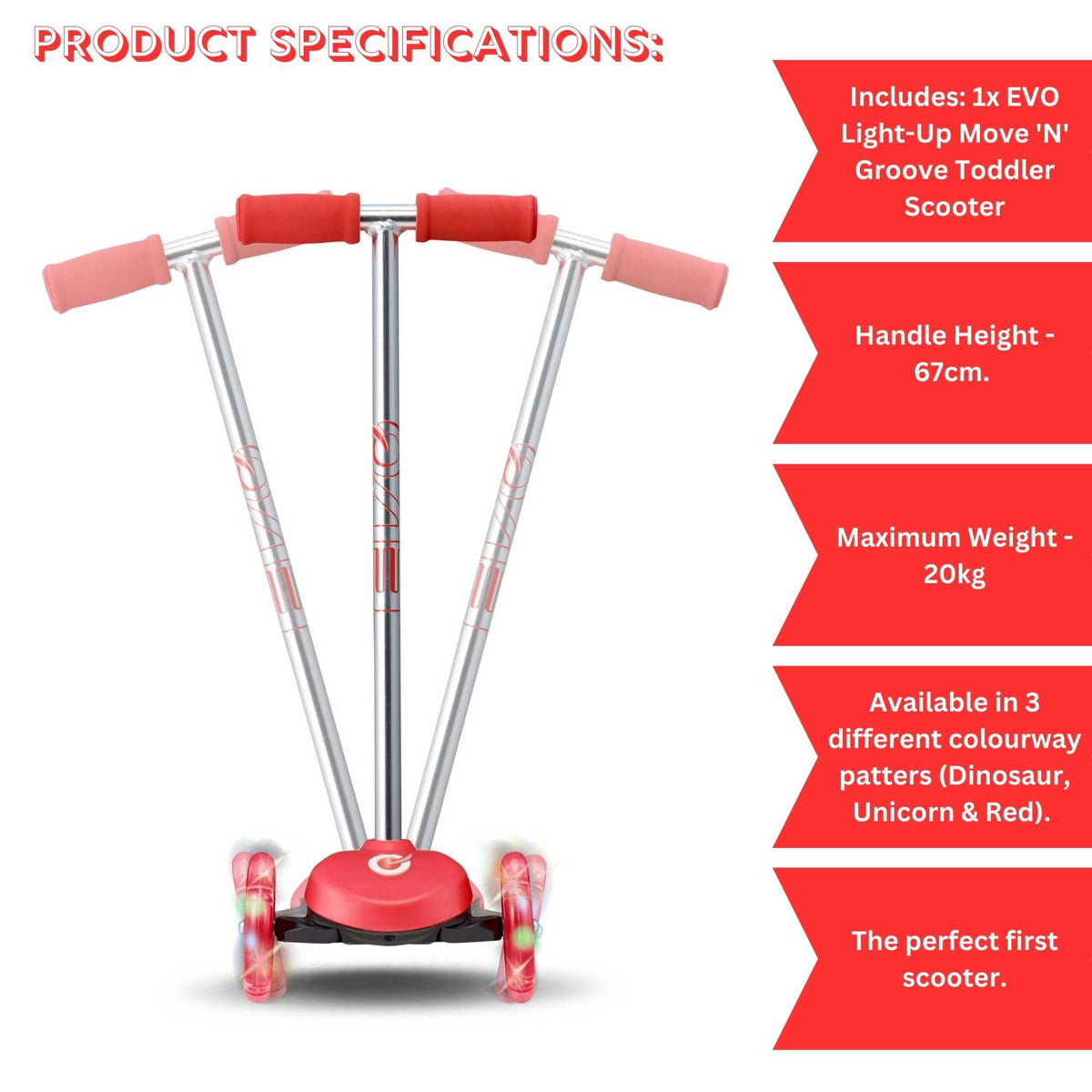 EVO Light-Up Move &#39;N&#39; Groove Scooter - Red Scooters