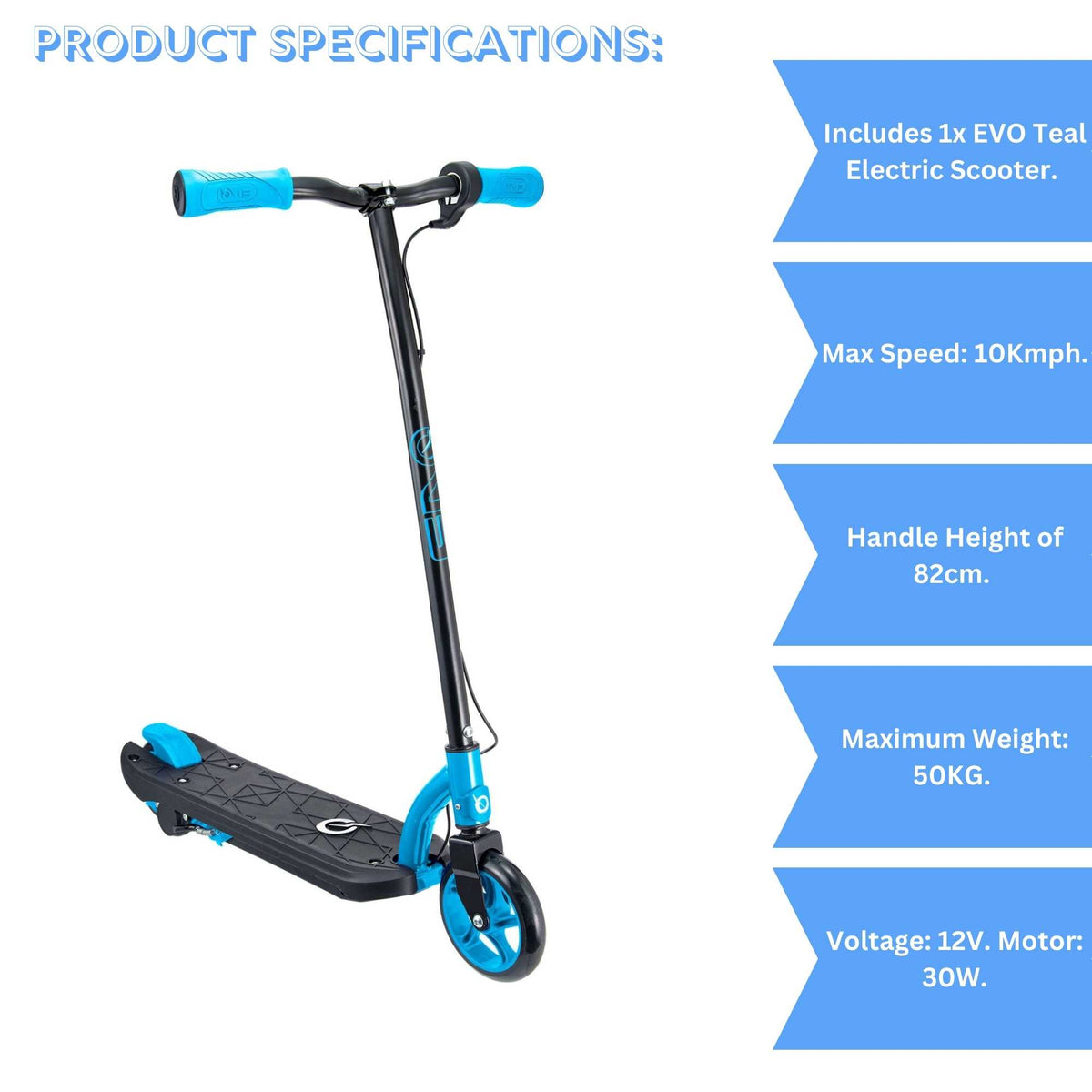 Stylish and sleek Evo Electric Scooter in Teal for kids aged 6 and up, perfect for fun and easy rides