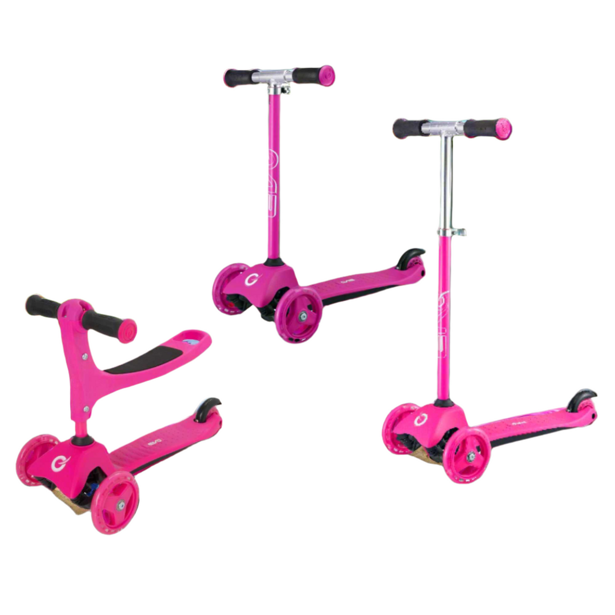 Children&#39;s EVO 3-in-1 Cruiser for ages 1+ in vibrant colors, offering adjustable features for growing kids, perfect for enhancing motor skills and outdoor fun.