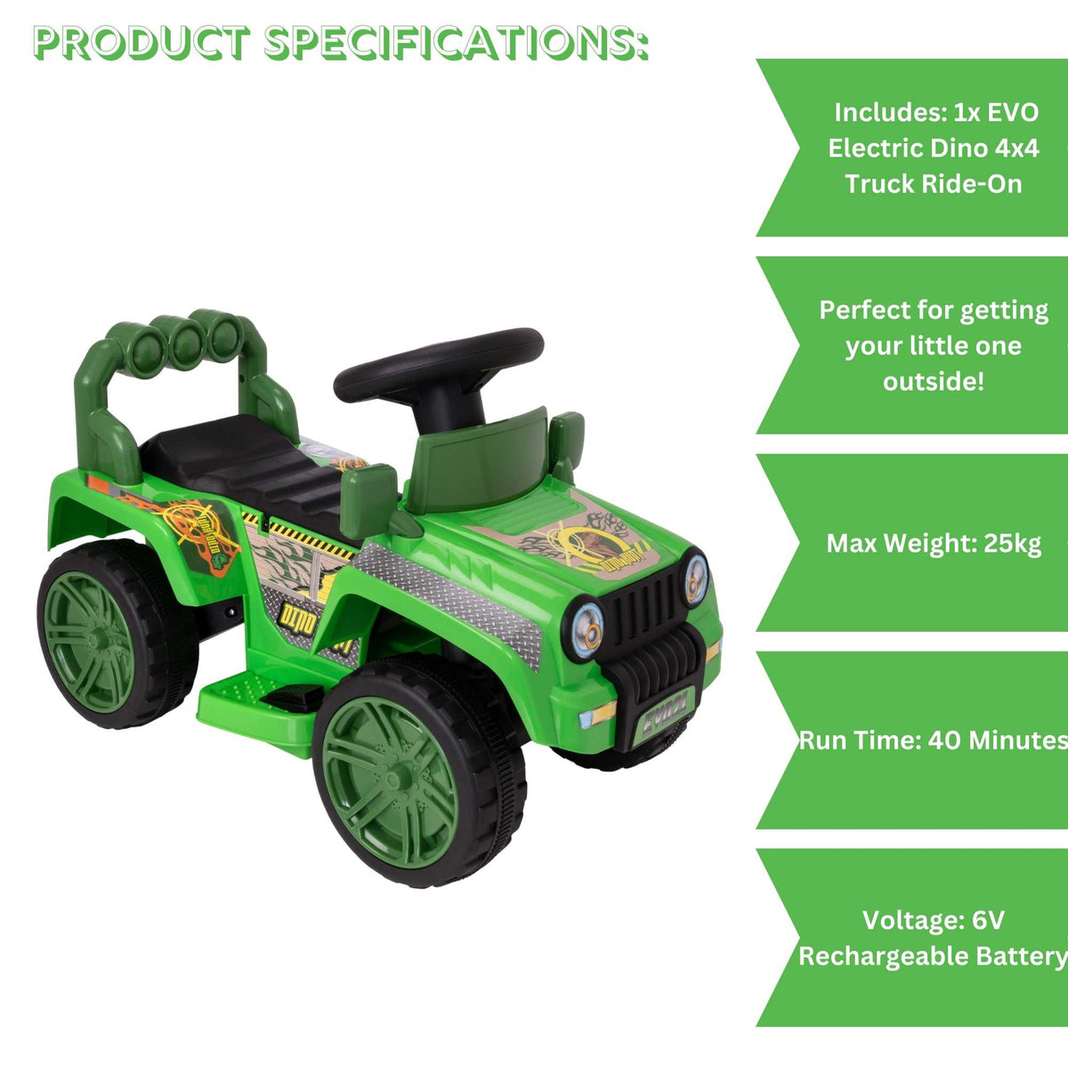 EVO Electric Ride On Dinosaur 4x4 Truck Electric Ride Ons