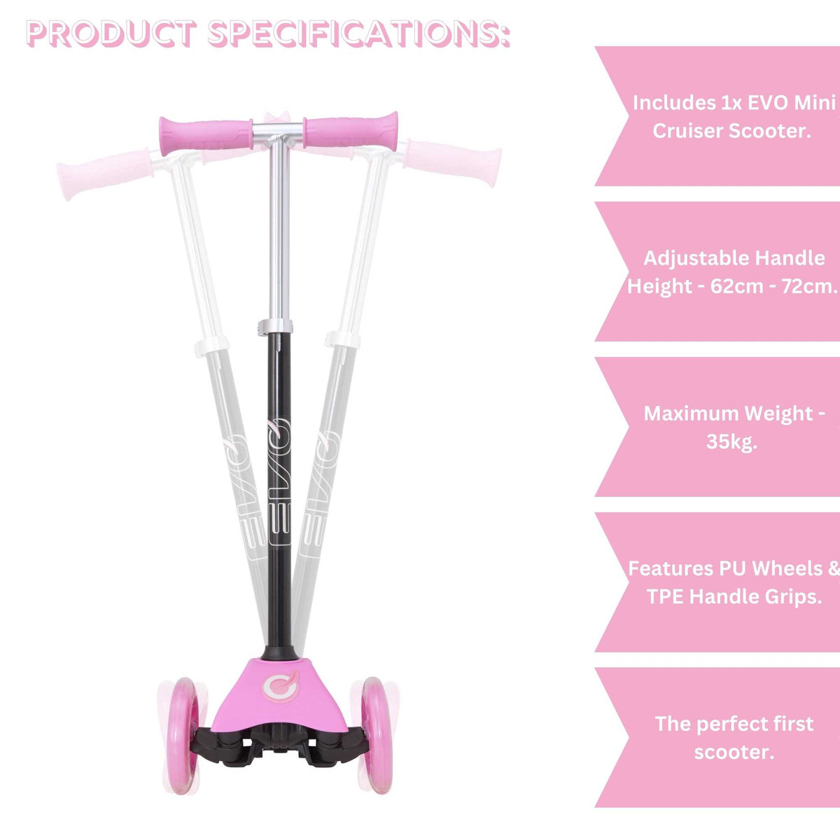 EVO Light Up Mini Cruiser Scooter  - Baby Pink Scooters