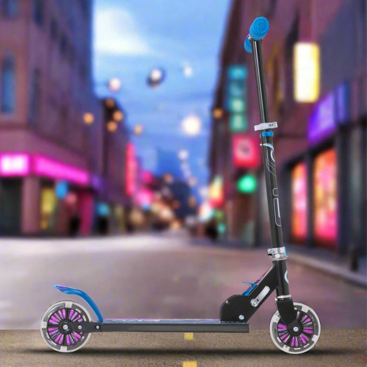 EVO Children&#39;s Light Up Inline Scooter for Kids Ages 5 and Up with LED Wheels and Adjustable Handlebar, perfect for enhancing motor skills and outdoor fun.