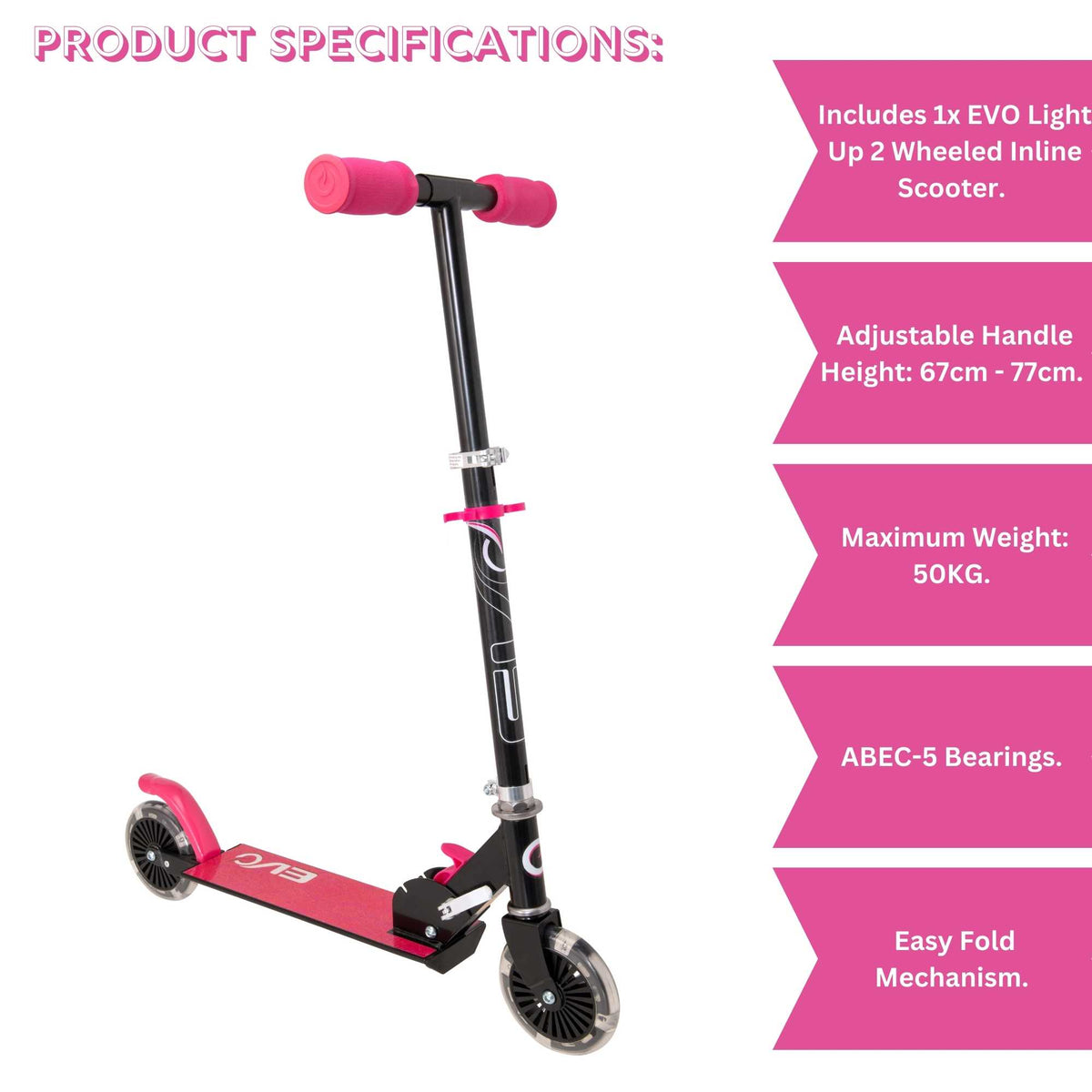 EVO Light Up Inline Scooter - Pink Scooters