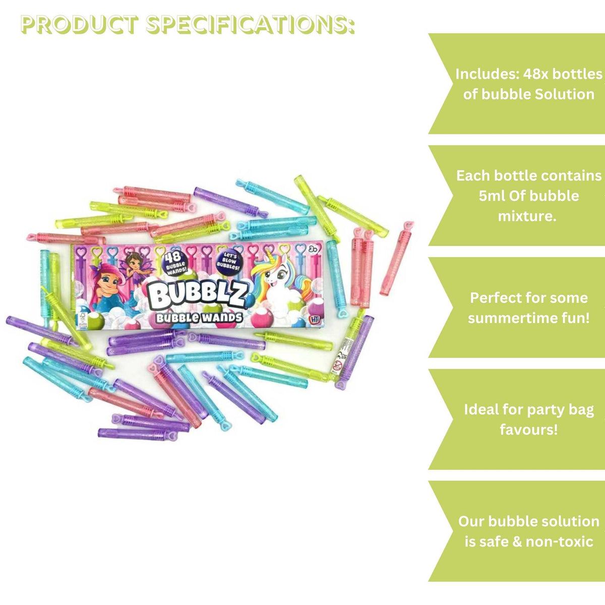 Bubblz 48 Pack of Bubble Wands: Includes Pastel bubble wands and bubble solution, perfect for outdoor play, parties, and group activities, designed for children and safe for all ages.