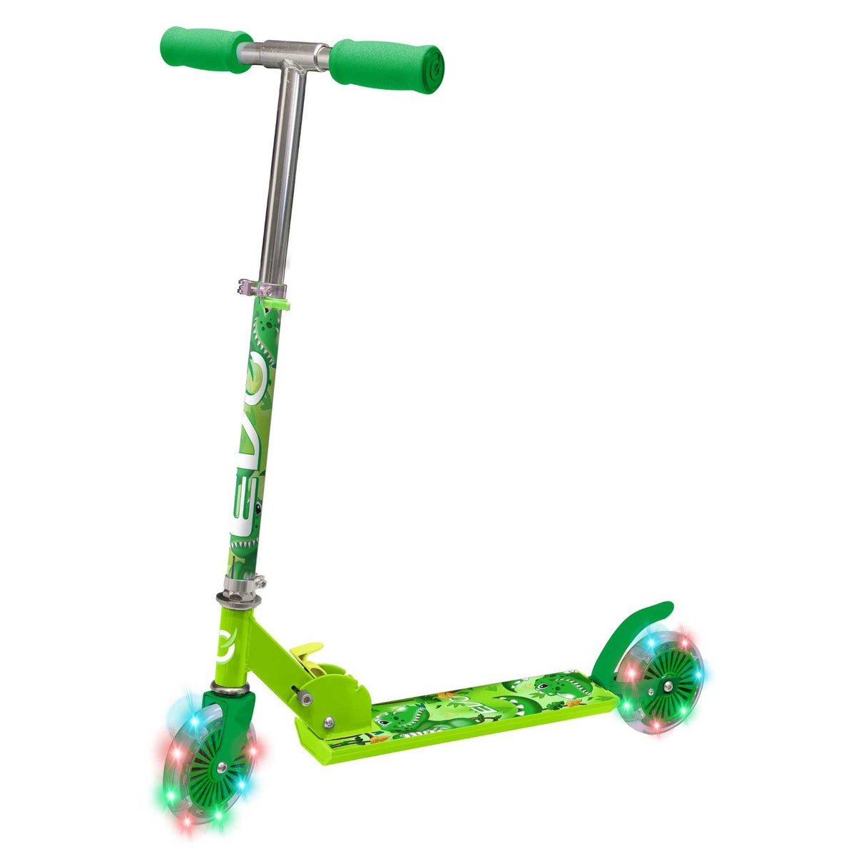 EVO Children&#39;s Light Up Inline Scooter for Kids Ages 5 and Up with LED Wheels and Adjustable Handlebar, perfect for enhancing motor skills and outdoor fun.