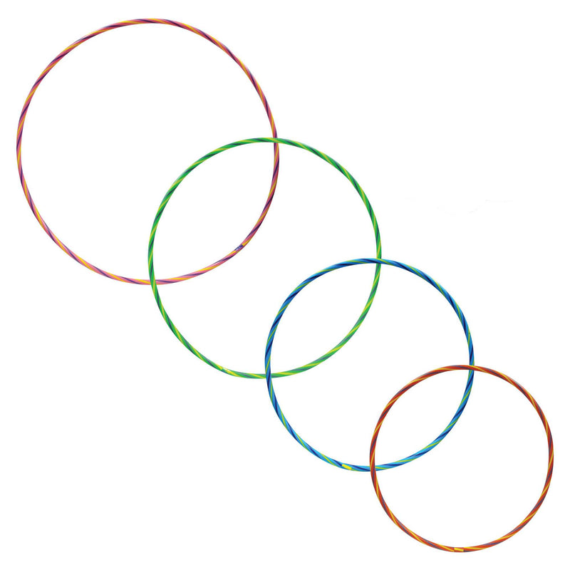 4 Pack of Rainbow Hula Hoops, colorful and durable, perfect for outdoor fun and exercise for kids and adults.