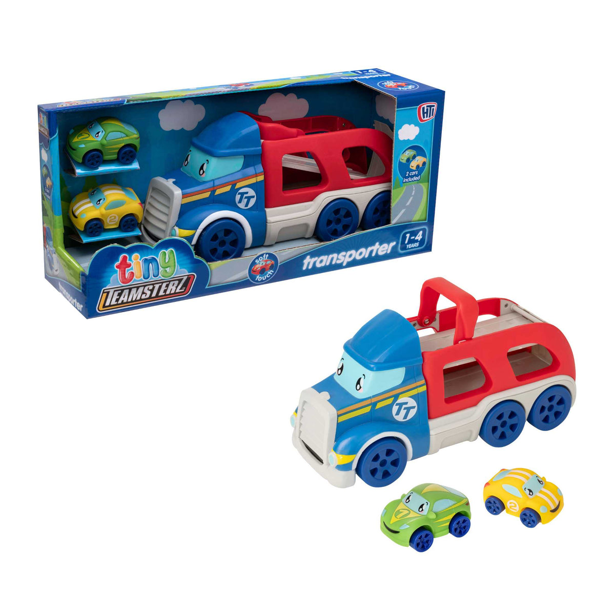 Tiny Teamsterz Car Transporter Playset | Includes 2 Soft Touch Cars Cars &amp; Transporters
