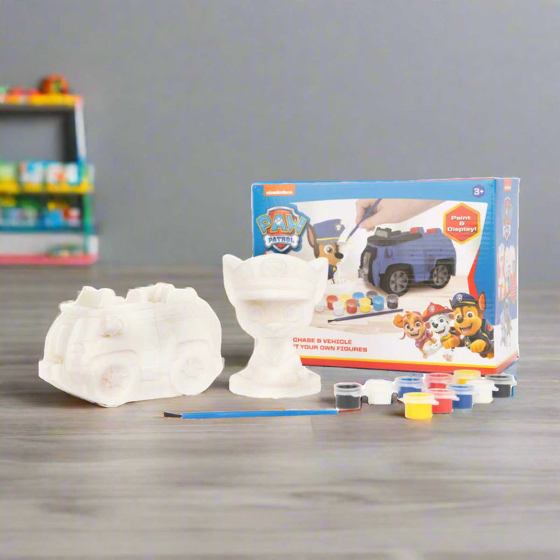 Paint Your Own Paw Patrol Chase and Vehicle Set - DIY craft kit featuring Chase figurine and vehicle for kids to paint and customize