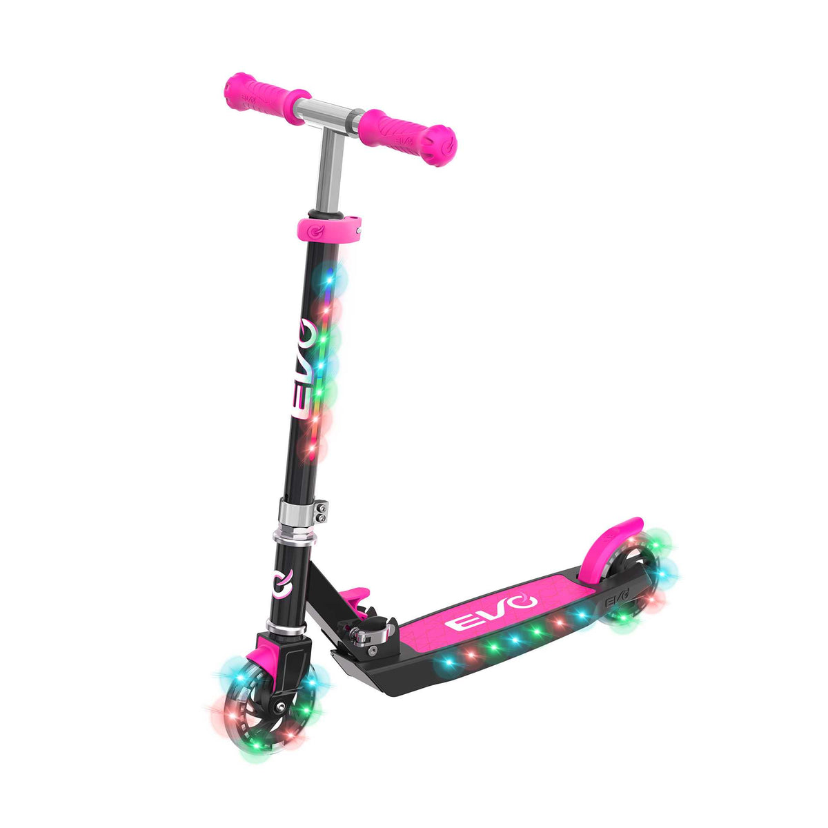 EVO Children&#39;s Light Up Light Blast Scooter for Kids Ages 5 and Up with LED Wheels and Adjustable Handlebar , perfect for enhancing motor skills and outdoor fun.