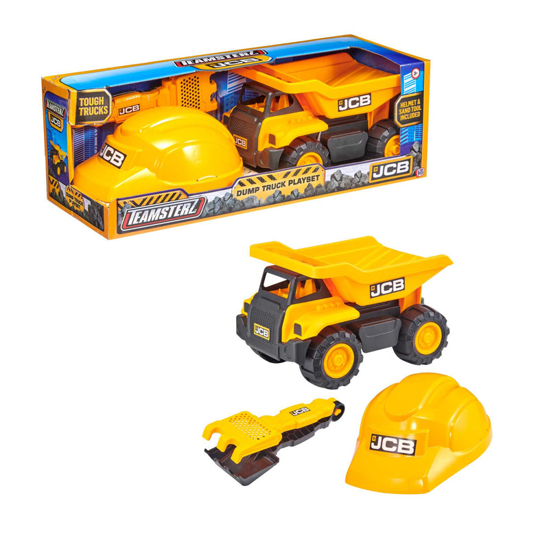 JCB 10" Chunky Wheel Dump Truck Playset | Includes Dump Truck, Hard Hat & Sand Pit Toy