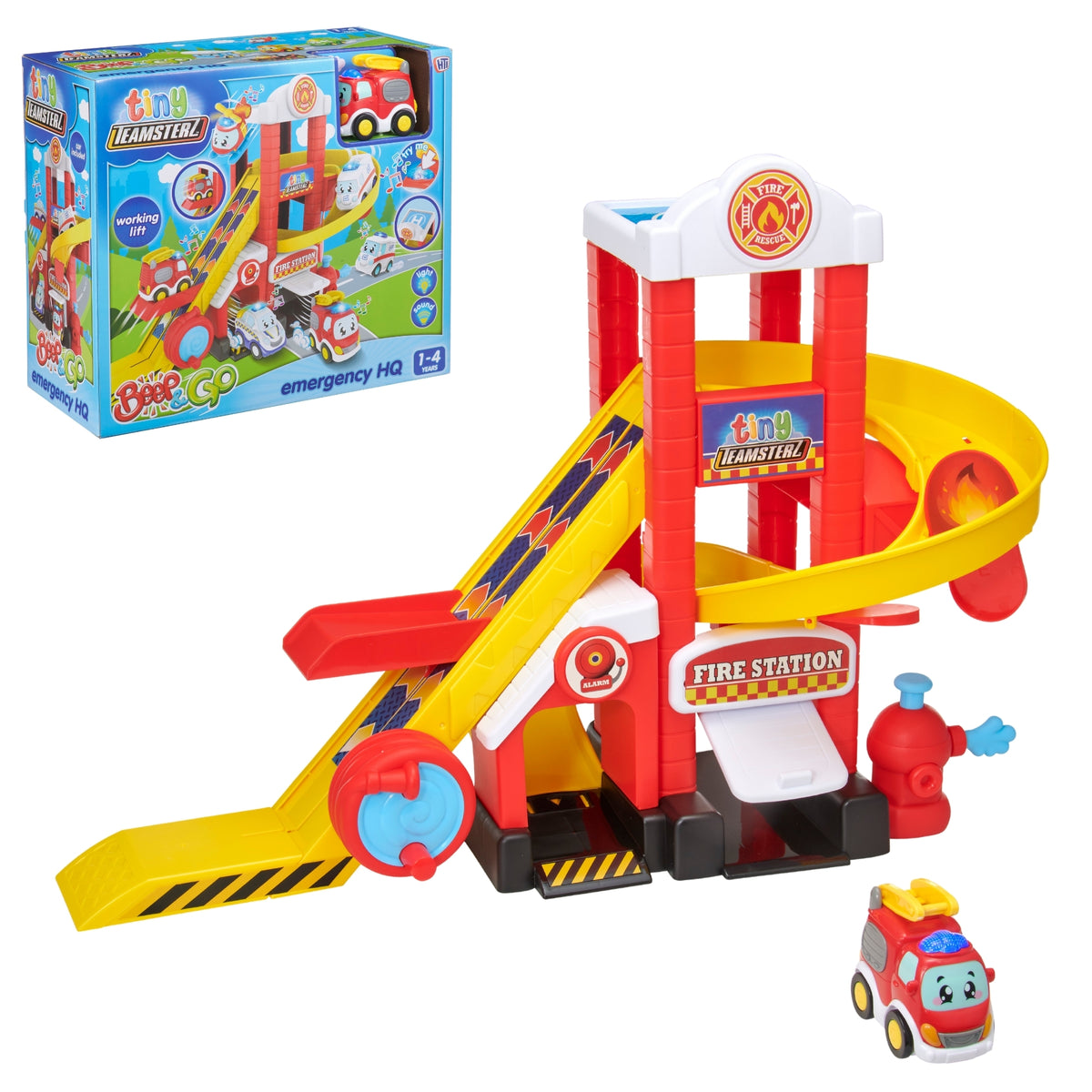 Tiny Teamsterz Beep &amp; Go Fire Station HQ - Includes 1 Fire Engine Cars &amp; Transporters