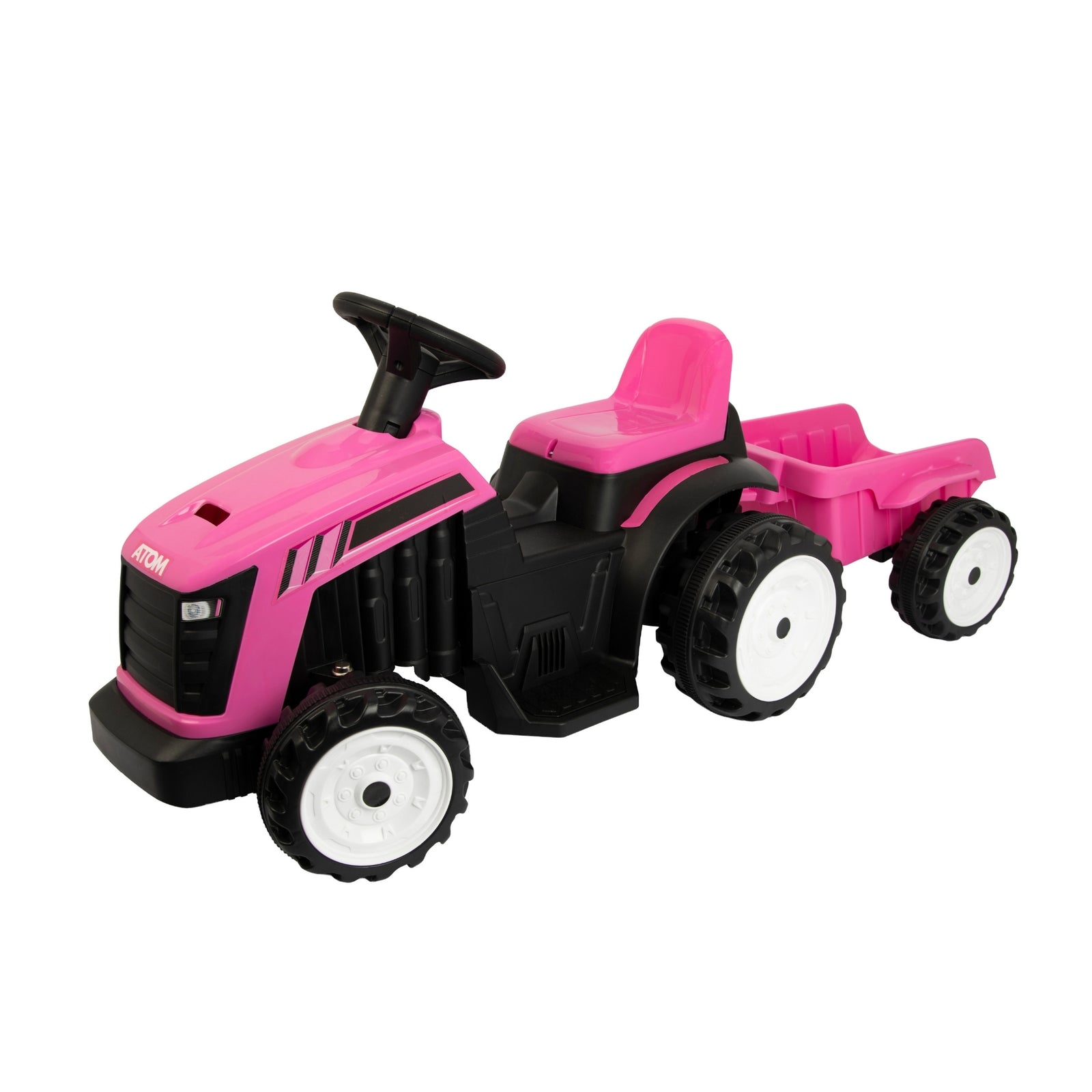ATOM 6V Electric Ride On Tractor With Trailer - Pink