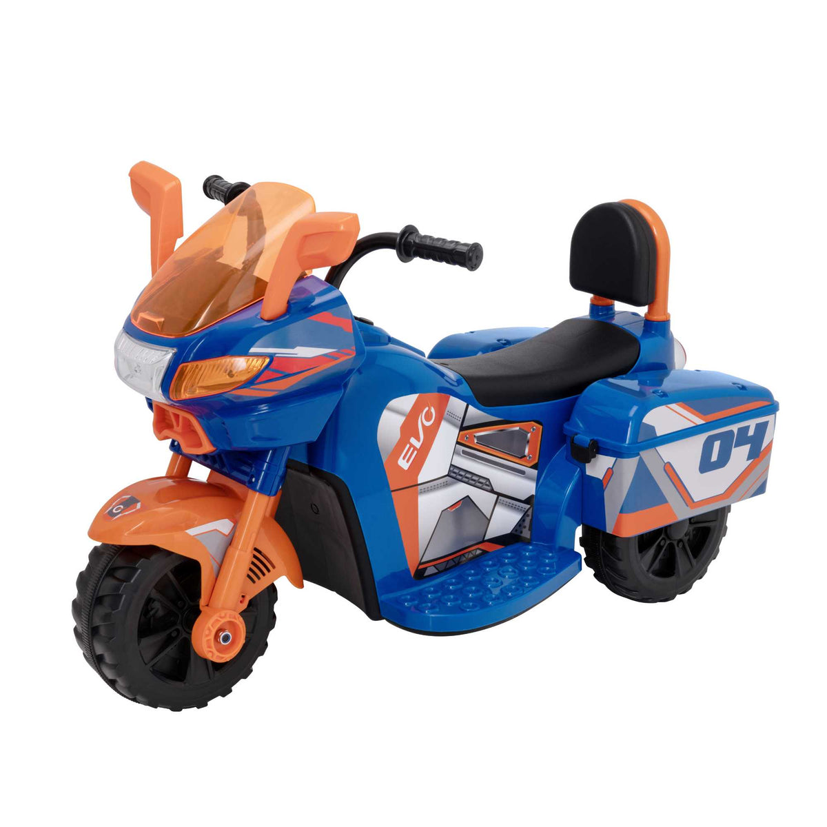 EVO Zoom Blue Sport Bike Ride On for ages 2+, featuring a vibrant blue colour, sporty design, sturdy frame, wide stable wheels, and easy-grip handles for safe and exciting outdoor play.