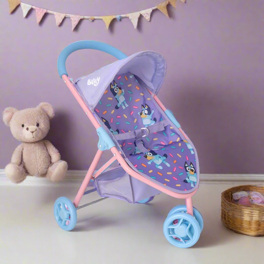 Bluey Jogger Dolls Pram - Sturdy and stylish pram designed for dolls, inspired by Bluey, perfect for active play and imaginative adventures.