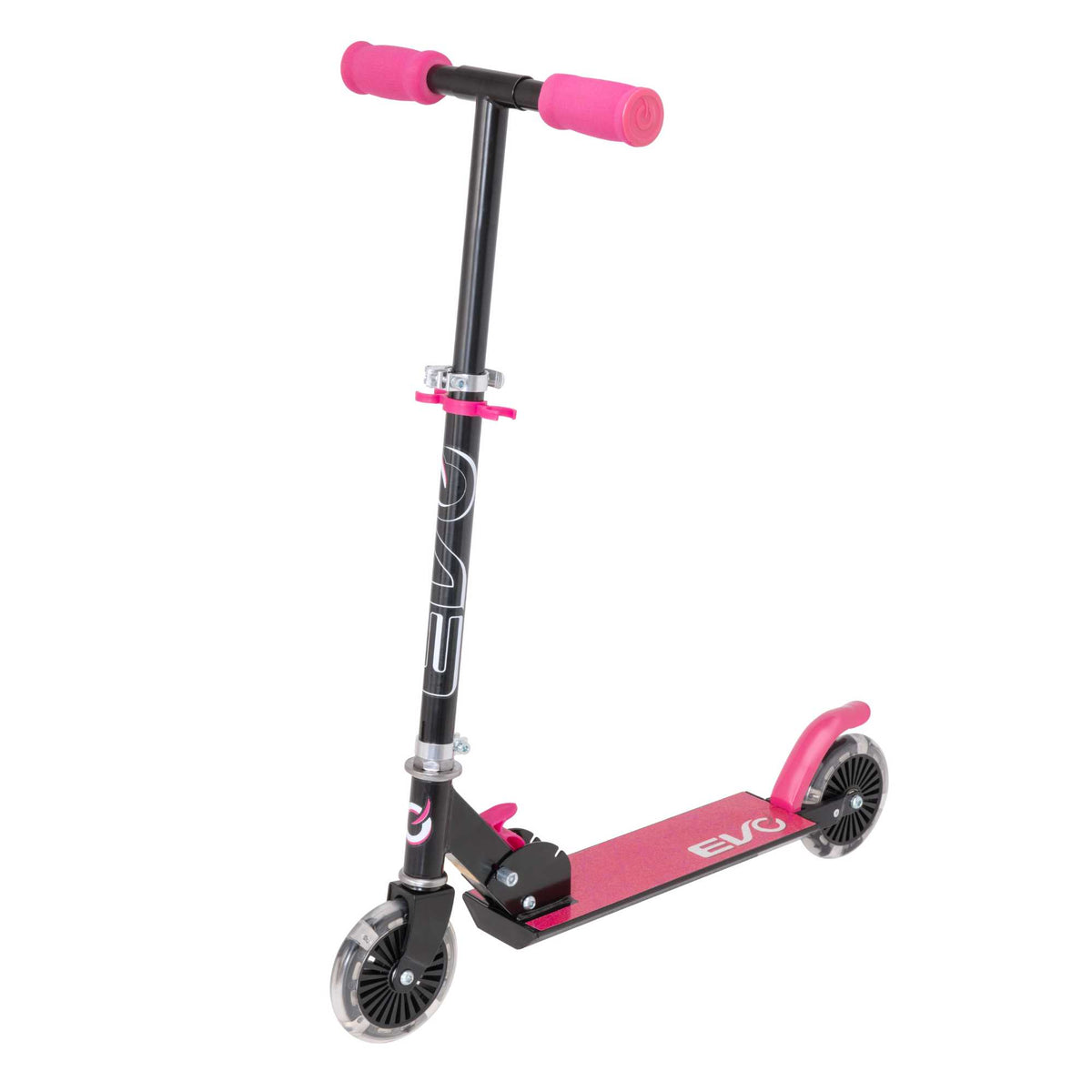 EVO Children&#39;s Light Up Inline Scooter for Kids Ages 5 and Up with LED Wheels and Adjustable Handlebar, perfect for enhancing motor skills and outdoor fun.