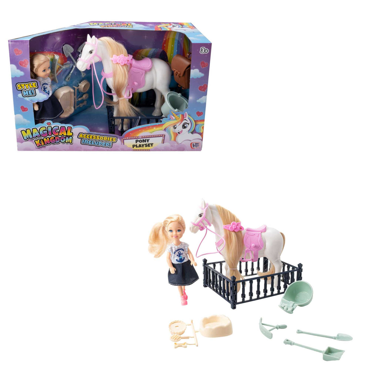 Magical Kingdom Pony Playset is perfect for imaginative play, this high-quality set encourages creativity, empathy, and social skills. Made from durable, child-safe materials, it&#39;s ideal for solo play or sharing with friends.