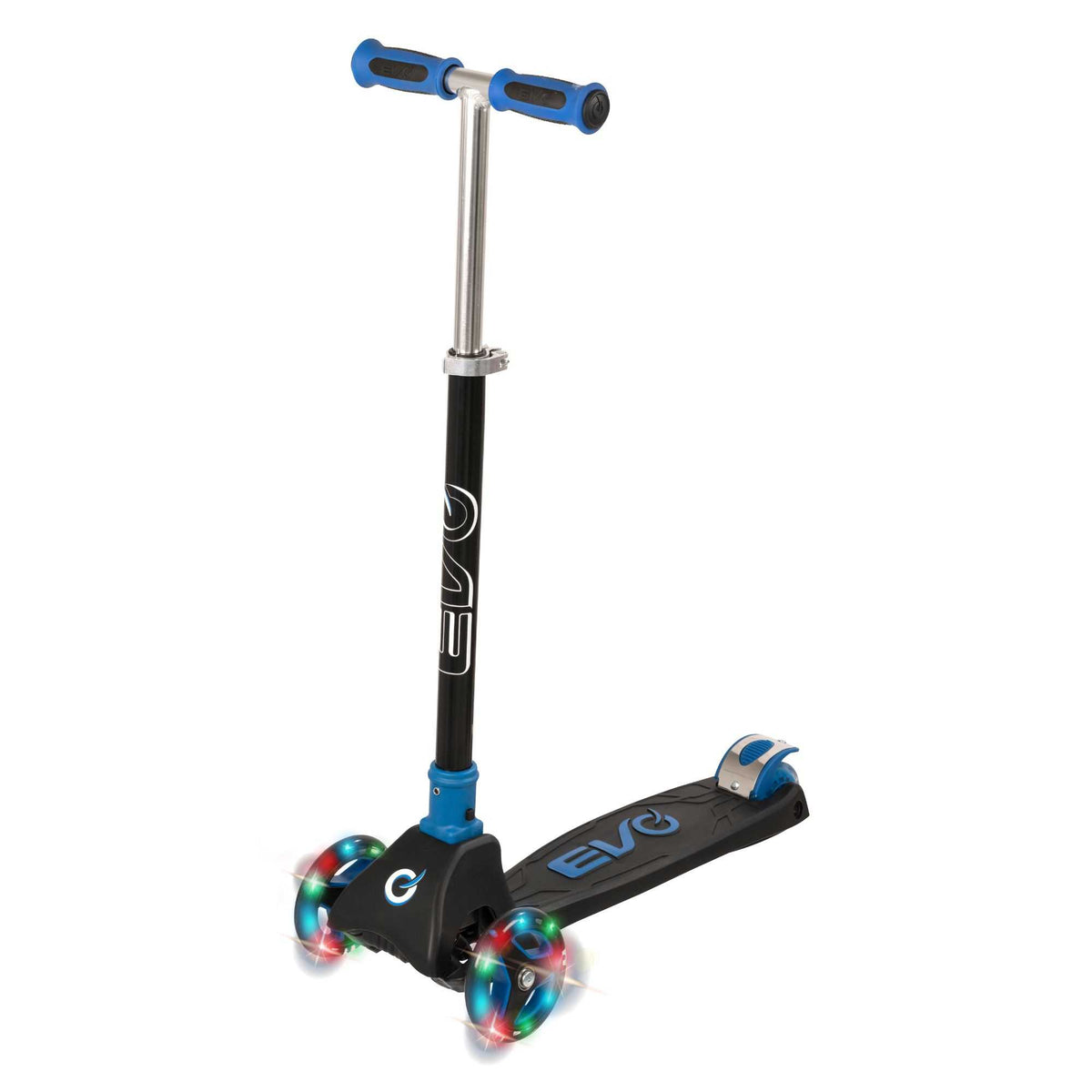 EVO Kids 3 Wheeled Scooter with light up wheels, featuring a sturdy design, bright colours, perfect for young riders.