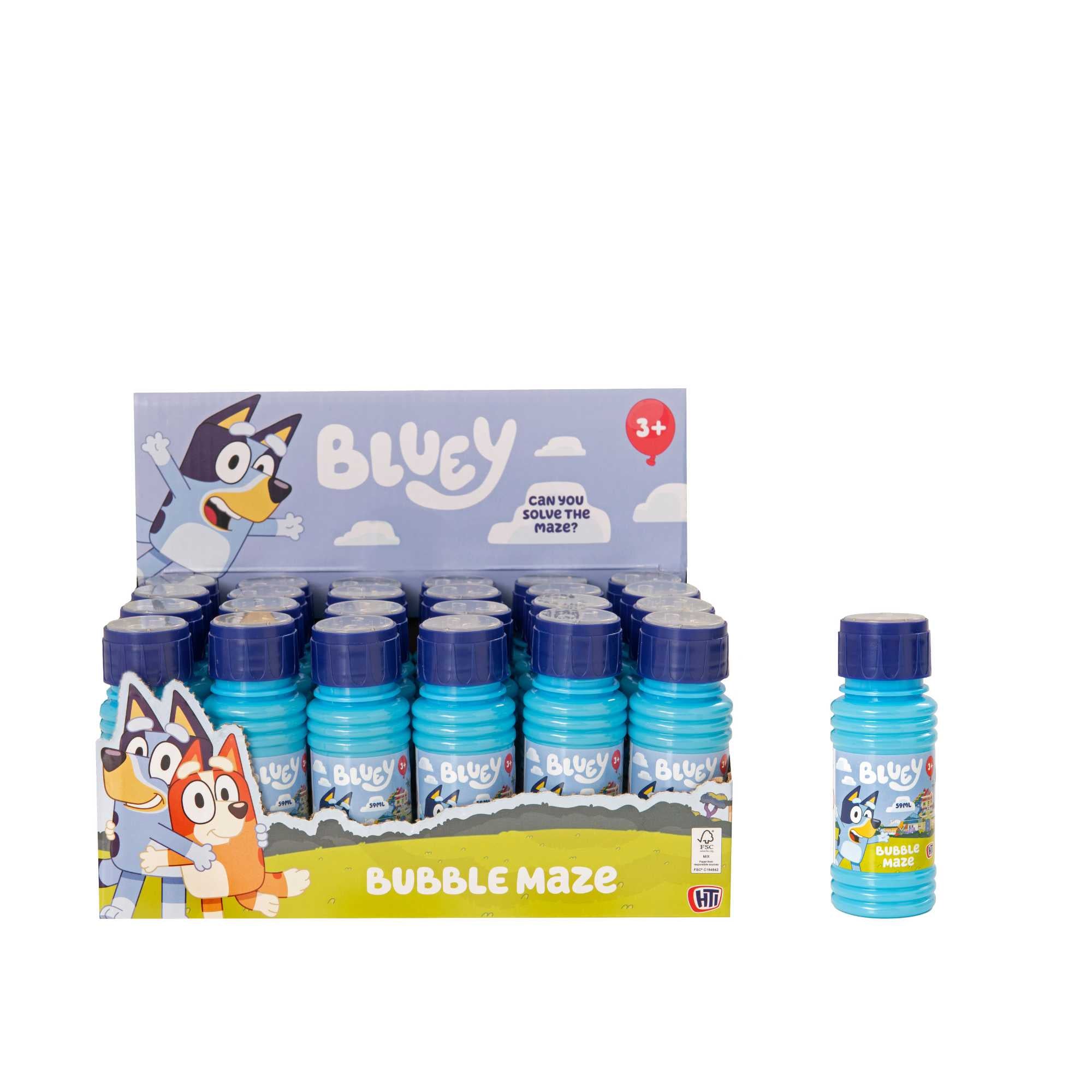 Bluey Bubble Maze Multipack featuring 24 maze toys with Bluey-themed designs, perfect for parties, school events, and fun activities for kids