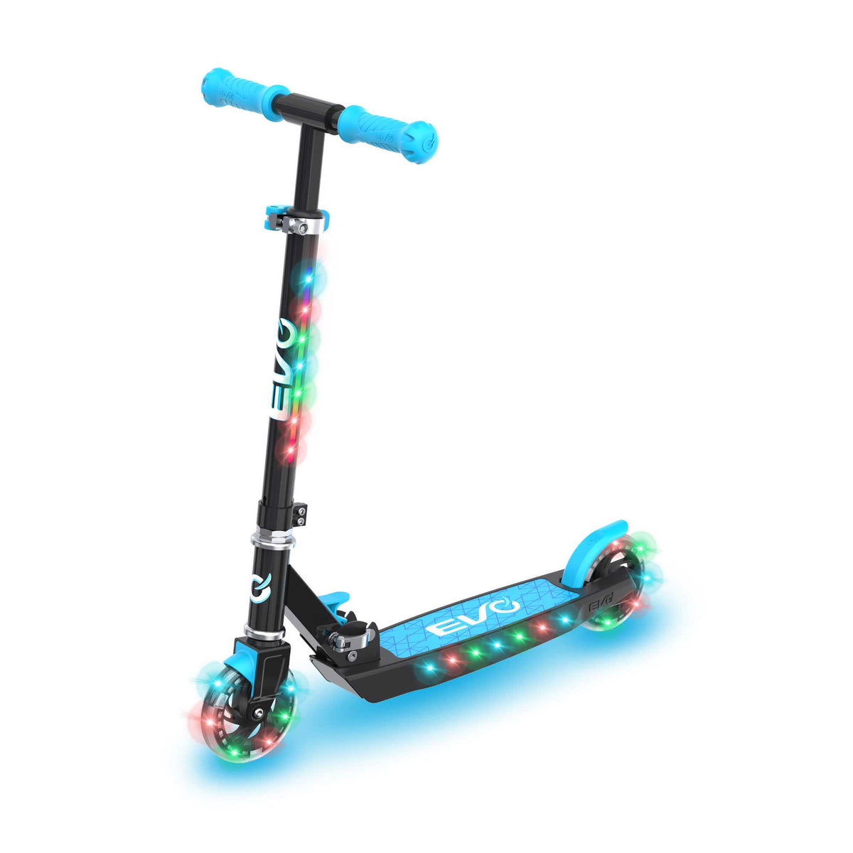 EVO Children&#39;s Light Up Light Blast Scooter for Kids Ages 5 and Up with LED Wheels and Adjustable Handlebar , perfect for enhancing motor skills and outdoor fun.