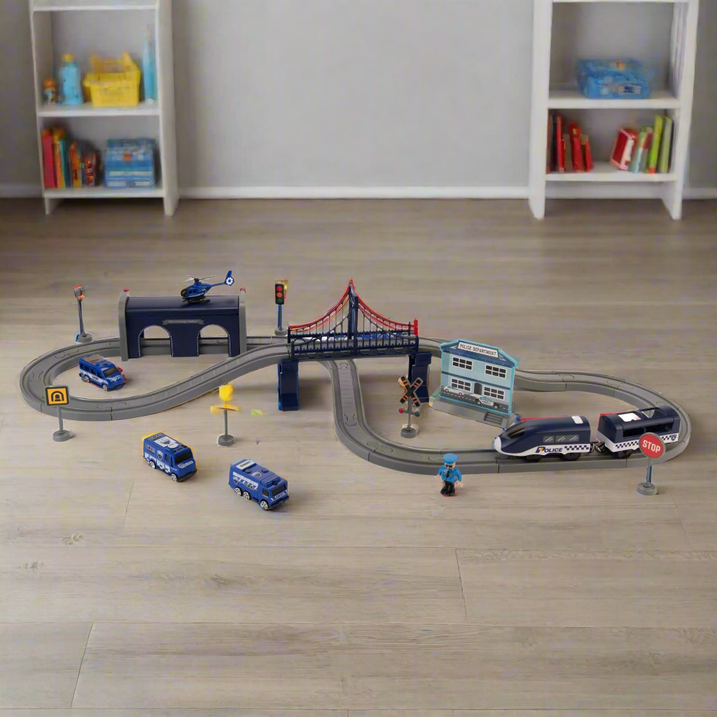 Teamsterz Police Service Rescue Train Set - 66 Pieces Included Helicopters &amp; Planes