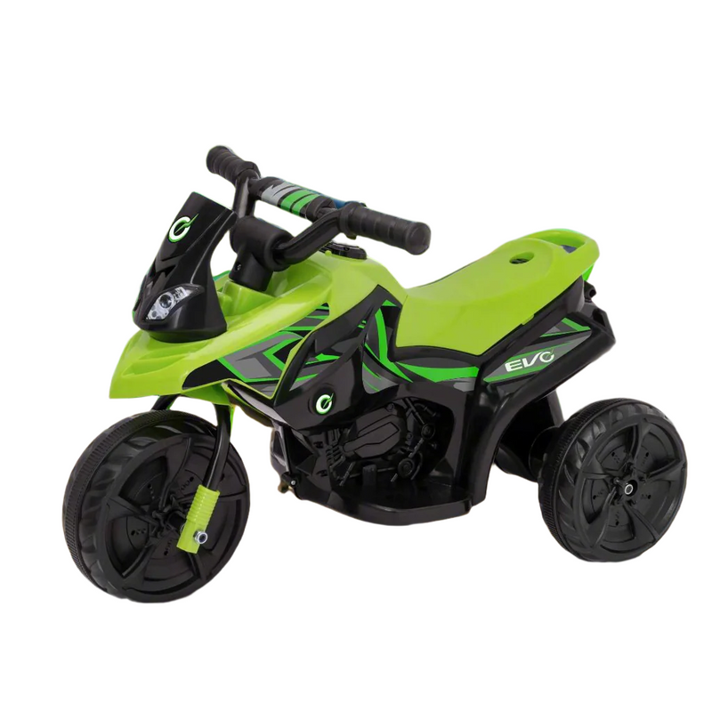Battery-powered green and black EVO Venom Trike Ride-On for 2-year-olds, featuring a stable three-wheel design, ergonomic seat, and push-button acceleration for safe and thrilling outdoor adventures.