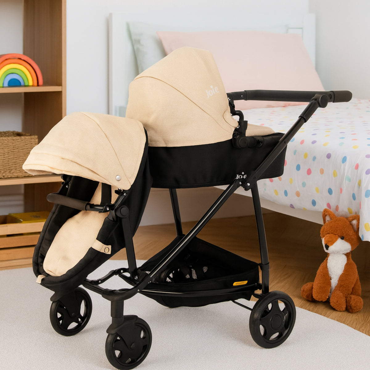Joie Evalite Stone &amp; Black Dolls Pram - 9 Play Modes Prams
