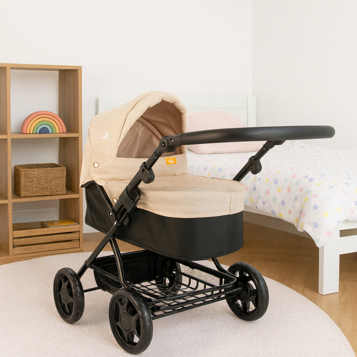 Joie Junior Classic Stone &amp; Black Pram - Includes Handheld Parasol &amp; Changing Bag Prams