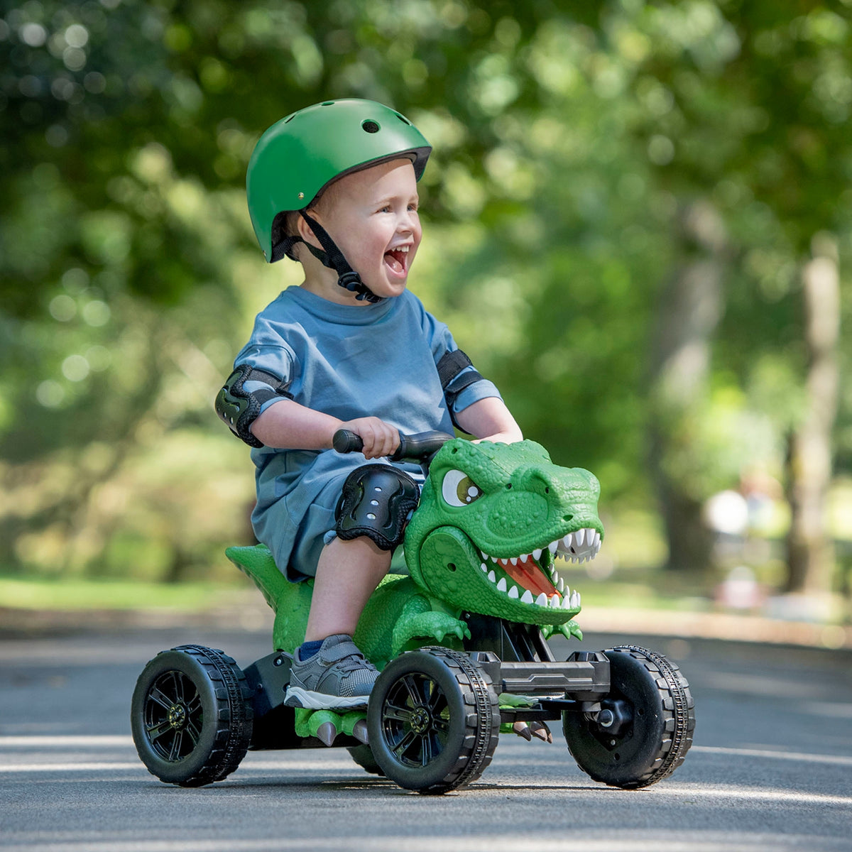 ATOM Dinosaur Electric Quad Bike Ride-On for Kids – Battery Powered 4-Wheel Ride-On Toy with Sounds and Lights for Ages 3+