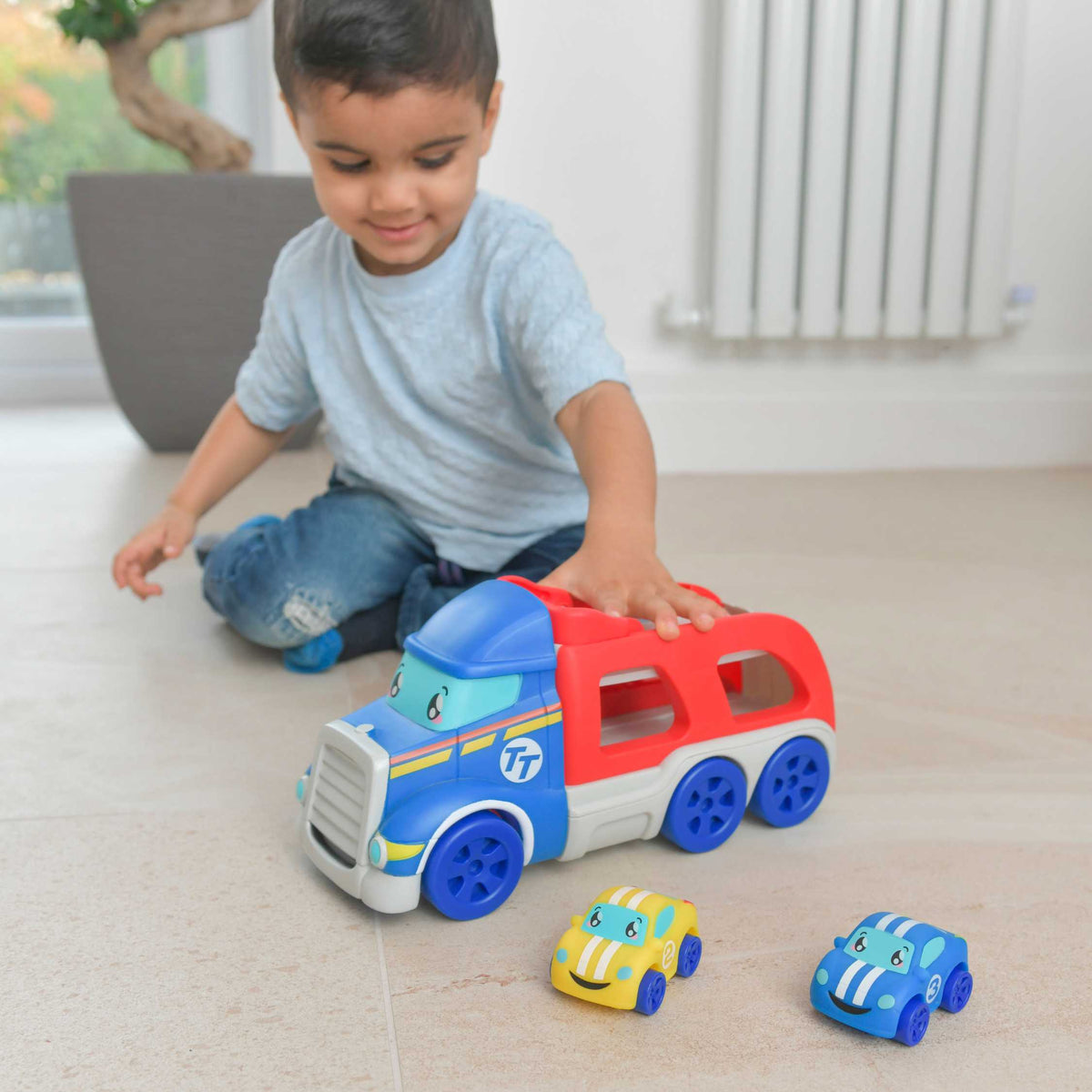Tiny Teamsterz Car Transporter Playset | Includes 2 Soft Touch Cars Cars &amp; Transporters