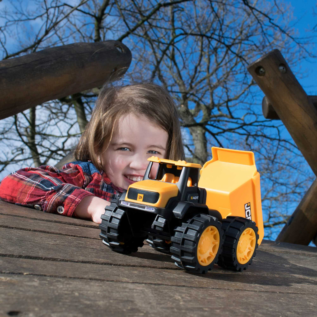 JCB 10&quot; Chunky Wheel Dump Truck Playset | Includes Dump Truck, Hard Hat &amp; Sand Pit Toy